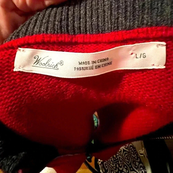 WOOLRICH VTG Women's Large Wool Zip Sweater Vest Red Deer Holiday - Picture 4 of 7